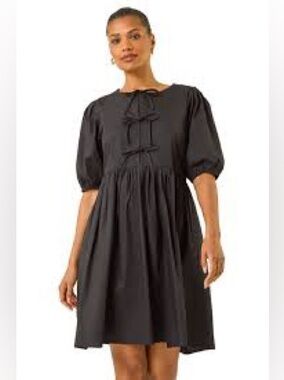 Nicole Miller Black Puff Sleeve Tie-Front Dress